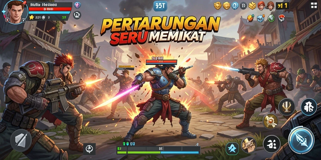 Tangkapan layar utama 55RT menampilkan aksi pertarungan yang intens.