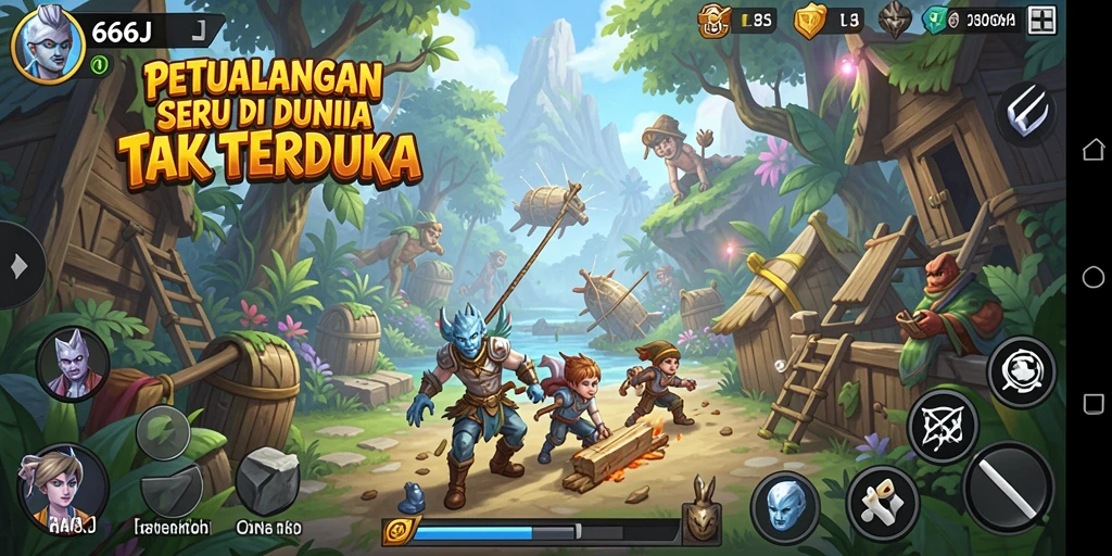 Screenshot utama gameplay 666J menampilkan aksi petualangan yang mendebarkan.