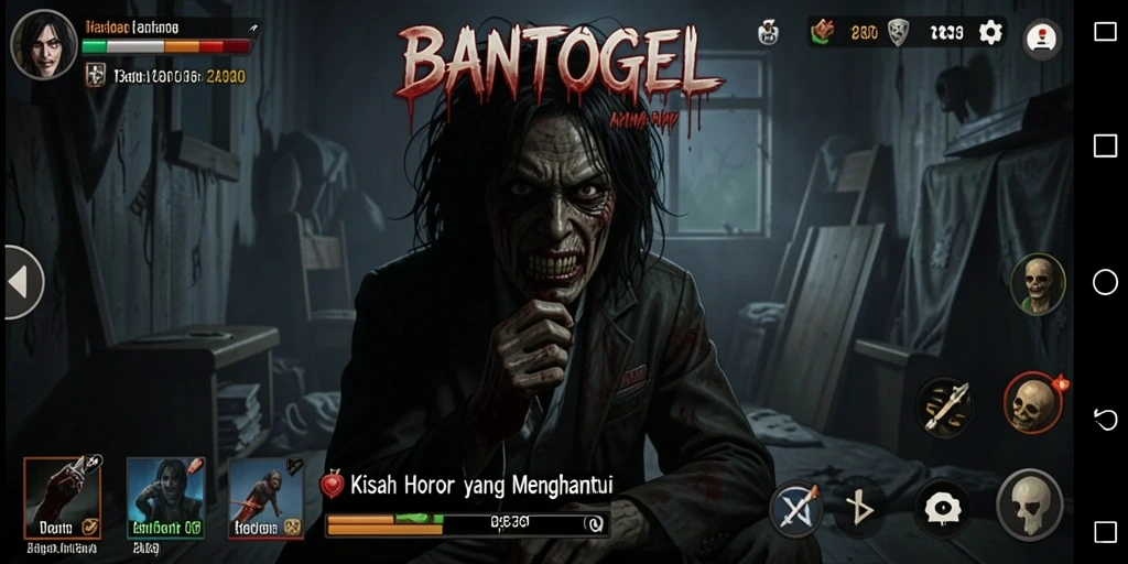 Screenshot gameplay BANTOGEL yang menampilkan suasana mencekam.