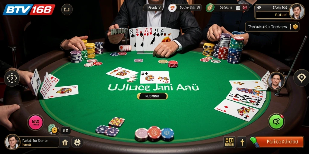 Screenshot gameplay BTV168 menampilkan aksi poker mendebarkan.