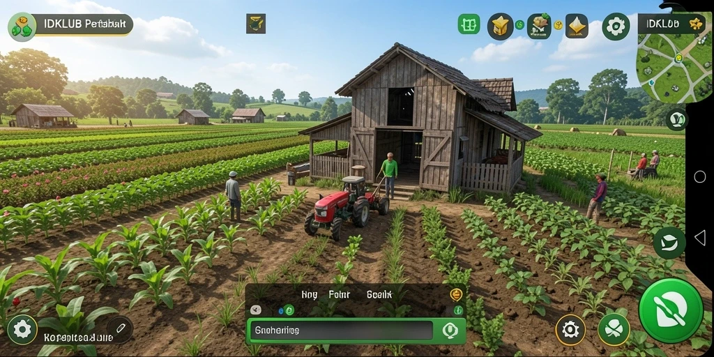 Screenshot gameplay IDKLUB yang menampilkan aktivitas bertani yang menyenangkan.