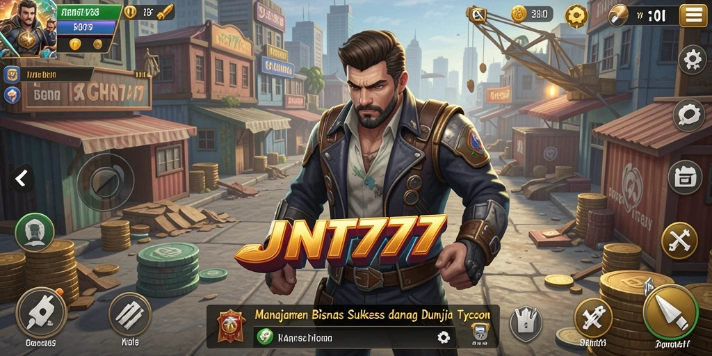 Tampilan gameplay menarik dari JNT777 yang menunjukkan manajemen bisnis.