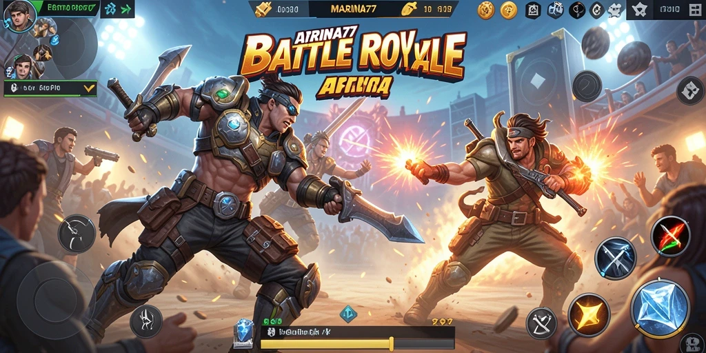 Screenshot gameplay <strong>MARINA77</strong> menampilkan aksi Battle Royale yang seru.