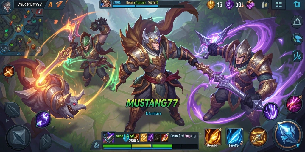 Screenshot gameplay MUSTANG77 yang menampilkan aksi seru di arena MOBA.