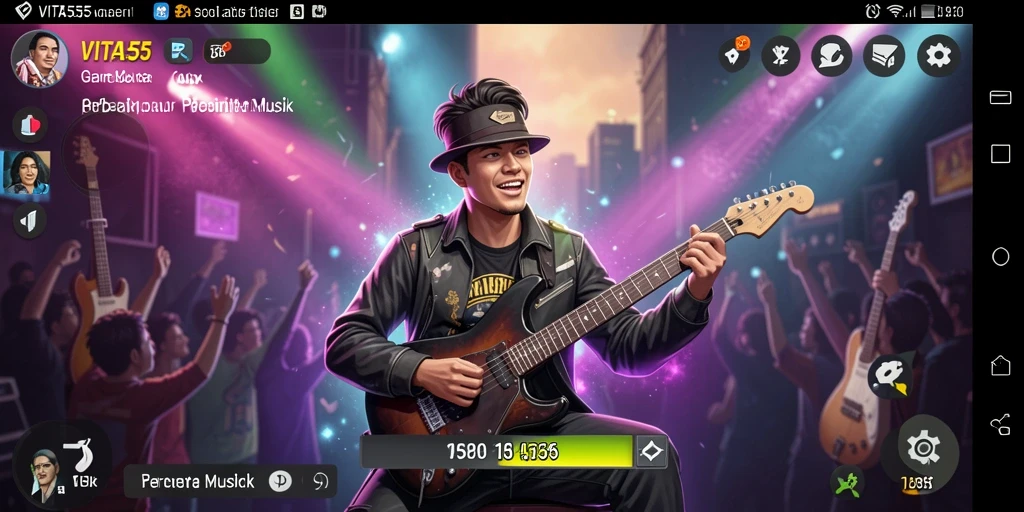 Tampilan gameplay VITA555 dengan berbagai lagu dan tantangan musik.